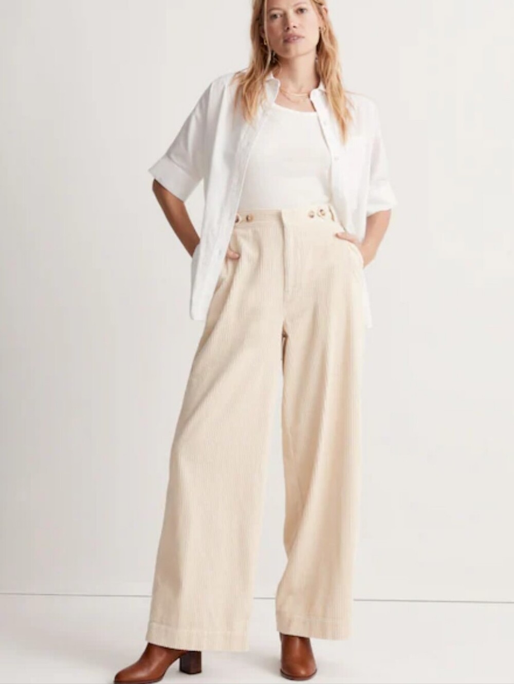 Madewell Corduroy Harlow High-Rise Pants in Alabaster 100% Cotton Size 6